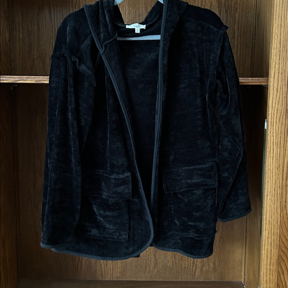 Easel Black Teddy Jacket with Hood